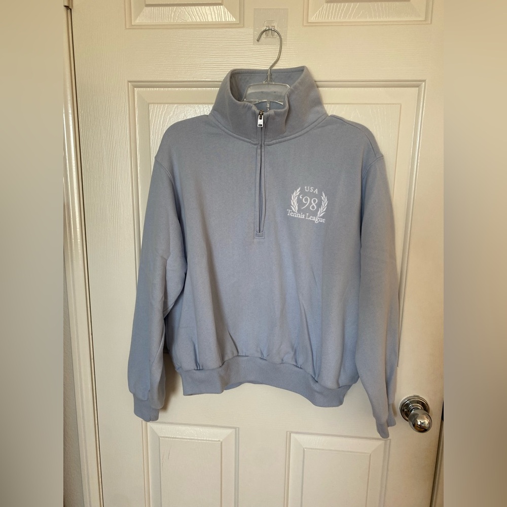 Women’s S Powder Blue 1/4 Zip Fennel Neck Pullover Hollister